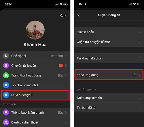 khóa, mở khóa Messenger trên iPhone 