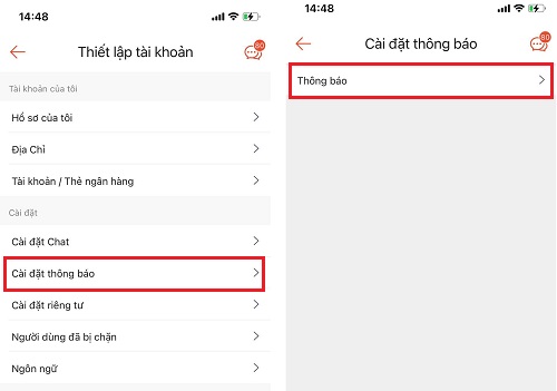 tắt thông báo Shopee trên iPhone