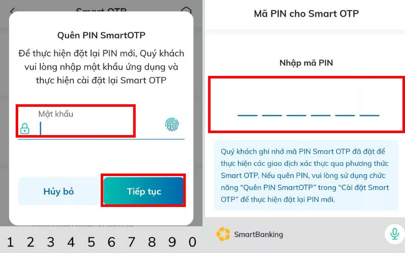Lay lai ma PIN Smart OTP BIDV
