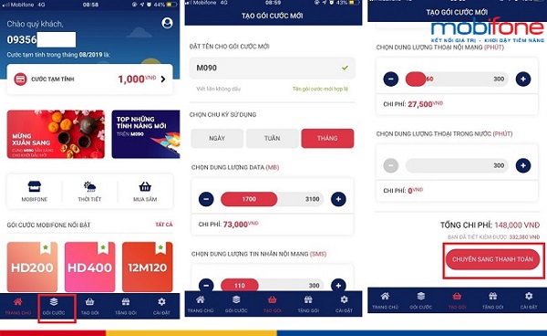 Tạo gói cước MobiFone 