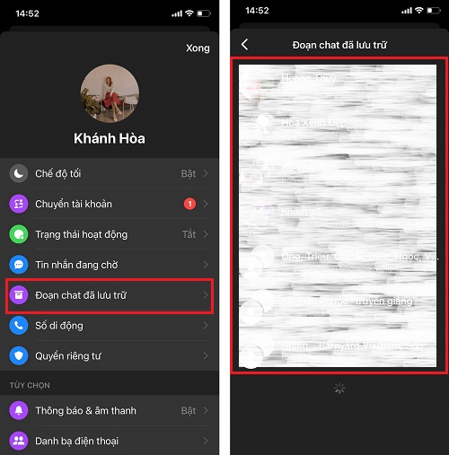 xem tin nhắn lưu trữ trên Messenger iPhone 