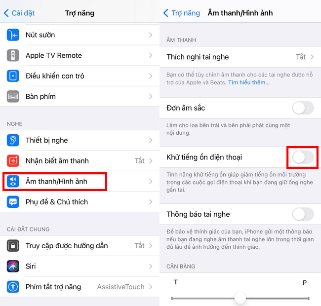 bật khử tiếng ồn cho điện thoại iPhone