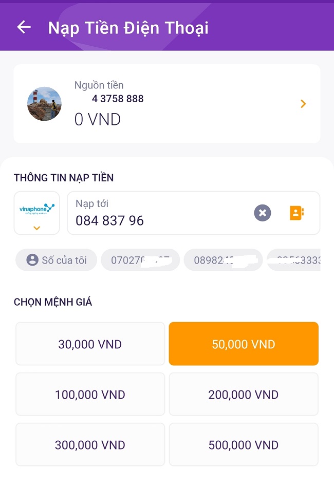 nap tien mobifone online bang app ngan hang