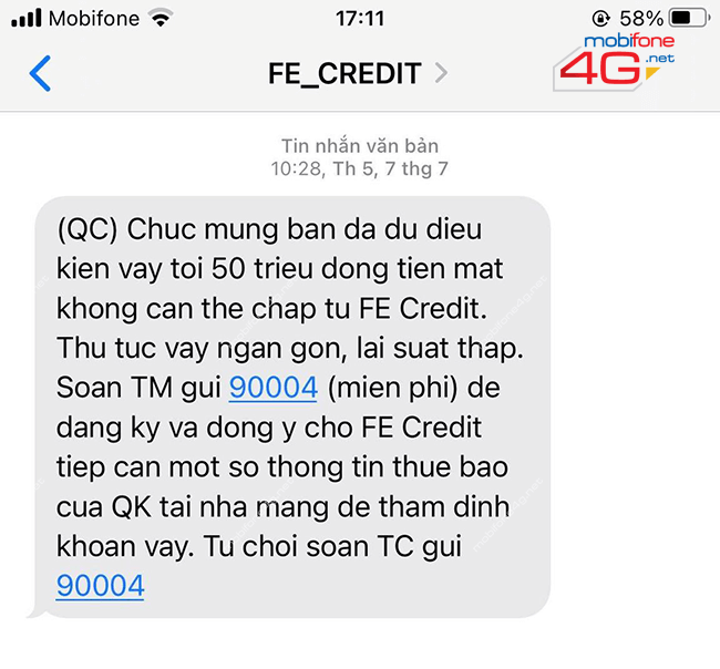 cach vay tien fe credit qua sim mobifone